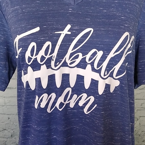 Bella Canvas Womens Medium Blue Marled Football Mom V Neck Loose Fit T Tee Shirt - Picture 2 of 7